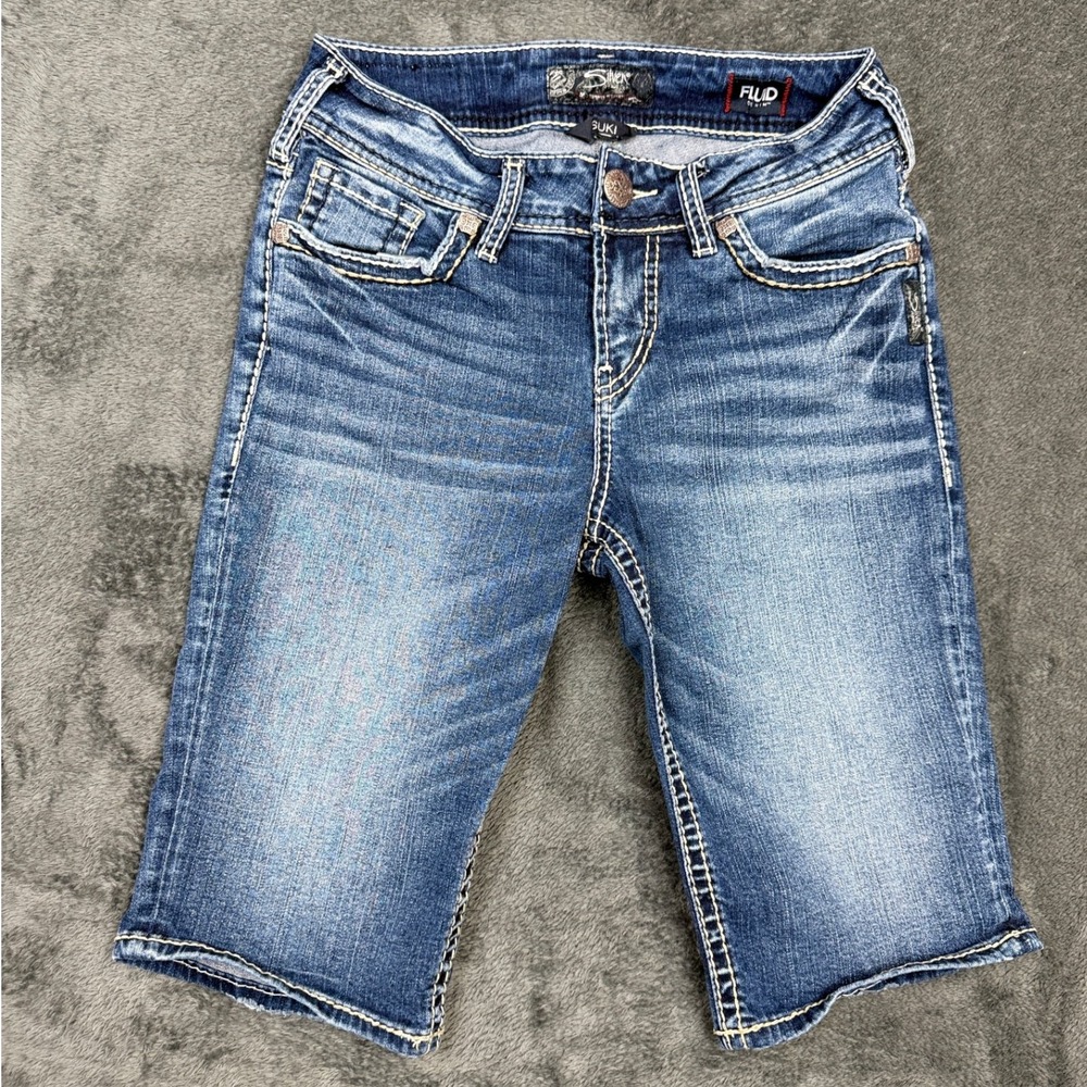 Silver Jeans Co. Suki Mid Bermuda Denim Shorts Womens 26 Blue Distressed